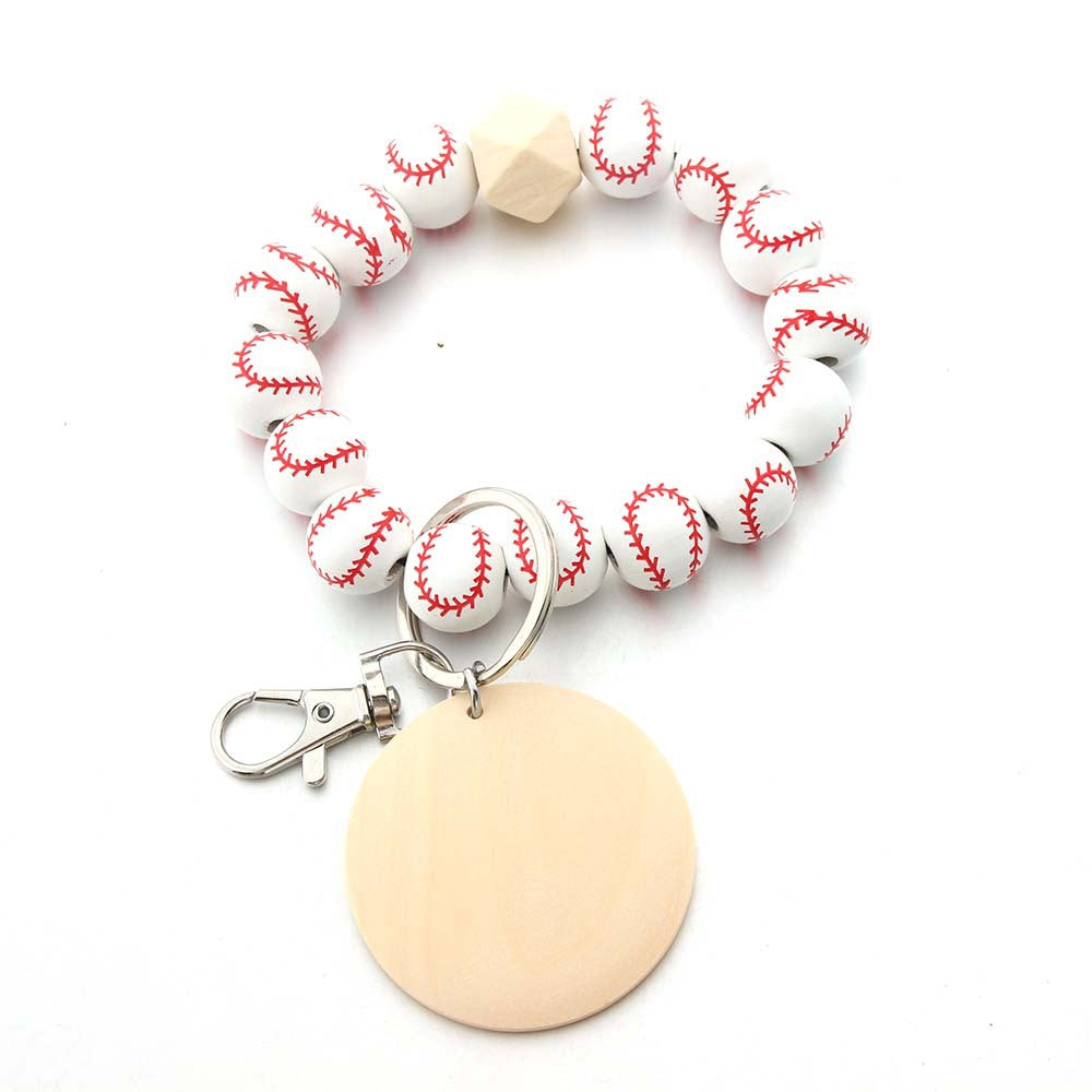 Wholesale Football Basketball Baseball Wood Brand Wrist Keychain